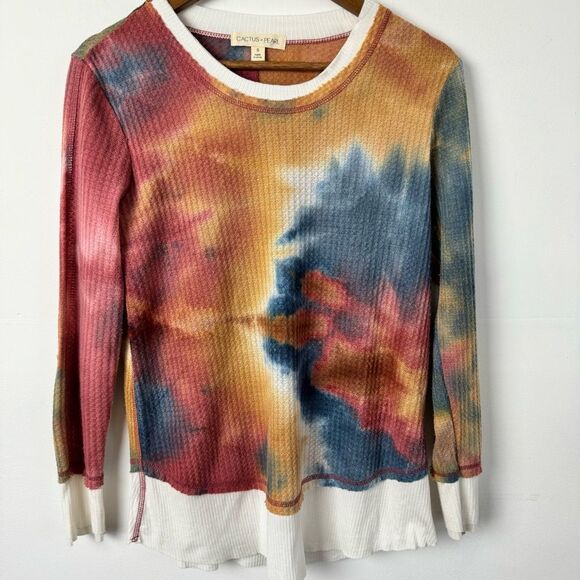 Cactus + Pearl Sunset Tie-Dye Thermal Layered Look Lagenlook Shirt Size Small - Picture 3 of 14